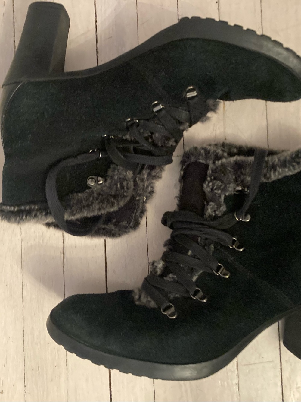 Womens Black Faux-Fur Suede Winter Ankle Boots